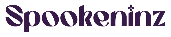 Spookeninz logo written in dark purple, round lettering on a white background.